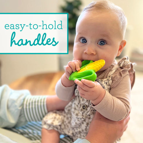 Infantino Lil' Nibbles Textured Silicone Teether - Sensory Exploration and Teething Relief with Easy to Hold Handles, Corn...