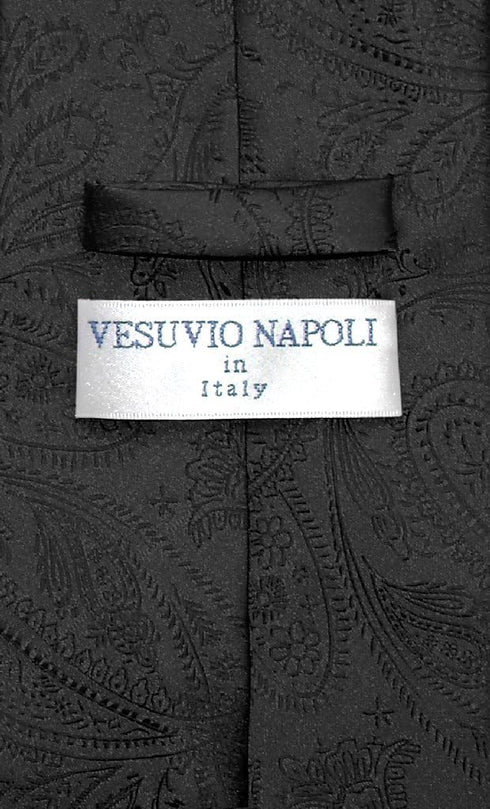 Vesuvio Napoli NeckTie BLACK Color Paisley Design Men's Neck Tie...