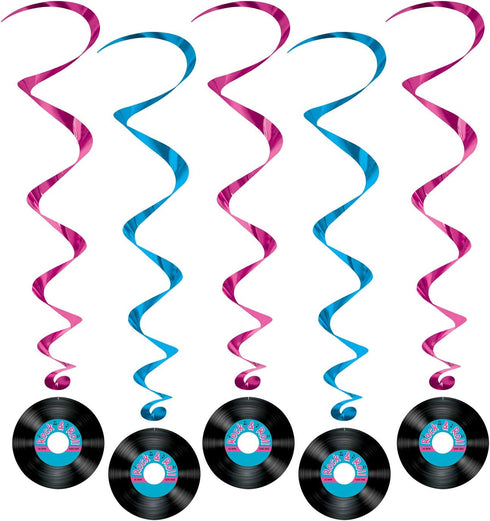 Fabulous 50s Themed Door Cover Rock n Record Dangling Whirls Cutouts 16 Piece Decorations Bundle Great for Sock Hop, Soda Shop, 1950s, Dance Diner...