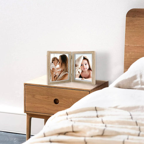AVEAX Double 5x7 Picture Frame Wood Grain Photo Frame Shadow Box Frame...