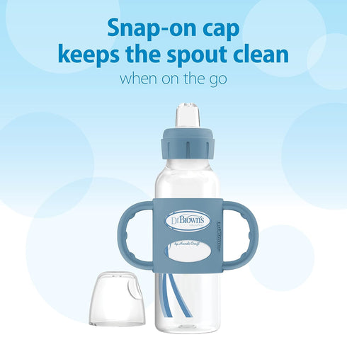 Dr. Brown's Milestones Narrow Sippy Bottle with 100% Silicone Handles,Easy-Grip Bottle with Soft Sippy Spout,8oz/250mL,BPA Free,Light-Blue,6m+...