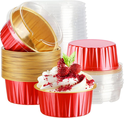 EUSOAR Dessert Cups with Lids, 30pcs 5oz Disposable Aluminum Tin Foil Ramekins Cupcake Baking Cups Containers Wrappers with Lids, Mini Aluminum Ch...
