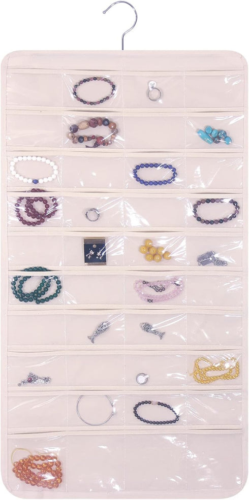 DIOMMELL 80 Pockets Hanging Jewelry Organizer for women, Storage Bag for Earrings Necklace Bracelet Ring accessory display holder, Beige...