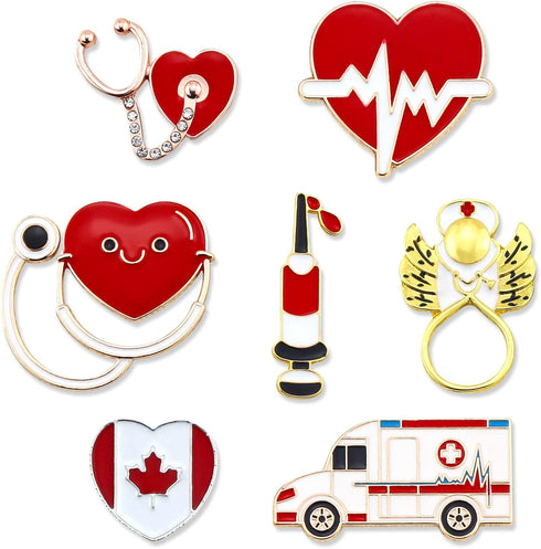 Cute Medicine Enamel Lapel Pin Set, LEEFONE 7 PCS Cartoon Stethoscope Heart Beat Badges Brooch Pins for Doctor Nurse Medical Students Clothing Bag...