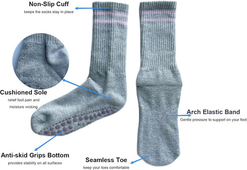 Yoga Socks with Grips for Women, Non Slip Grip Socks for Yoga, Pilates, Barre, Dance | Ideal Cushioned Crew Socks...