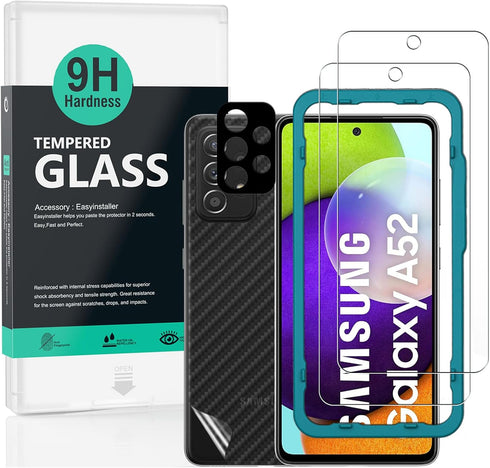 Ibywind Screen Protector For SamSung Galaxy A52 5G/4G/A52S,with 2Pcs Tempered Glass,1Pc Camera Lens Protector,1Pc Backing Carbon Fiber Film [Finge...