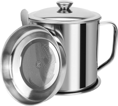 Bacon Grease Container,Kitchen Oil Container Can with Strainer and Anti-slip coaster tray for Store Meat Frying Oil and Cooking Grease Storage...