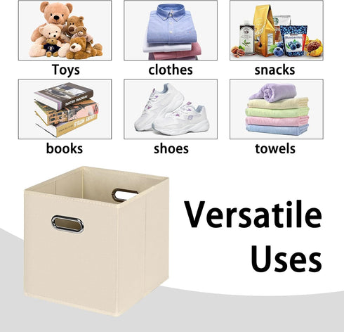 Black Foldable Storage Cubes Bins , Fabric Storage Box Cubes Organizer Baskets with Dual Handles for Home Organizer(Creamy-White)...