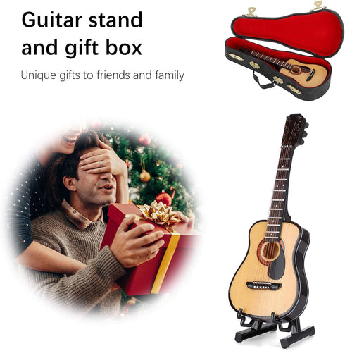 Wooden Miniature Guitar with Stand and Case, 5.9in Black Miniature Guitar Mini Guitar Model Guitar Figurine Mini Guitar Toy Birthday Gift Home Dec...