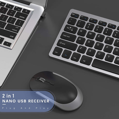 Compact Wireless Keyboard Mouse, 2.4GHz Ultra Thin Small Wireless Keyboard Mouse Combo for Desktop, Laptop (Black and Gray)...