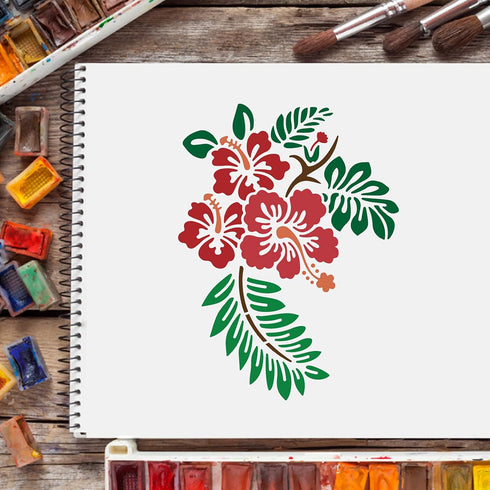 FINGERINSPIRE Flowers Leaf Stencil A4 Size Hawaii Flower Stencil Rectangle Hibiscus Flowers Stencil Reusable DIY Stencil Template for Walls and Cr...