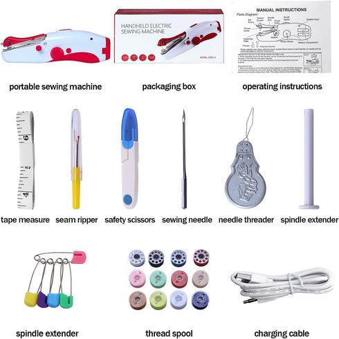 Handheld Sewing Machine: Ideal for Adults - Mini Electric Stitcher, Fast on Fabrics/Clothes - Beginners' DIY, Travel (Red) incl. Stitching Mini El...