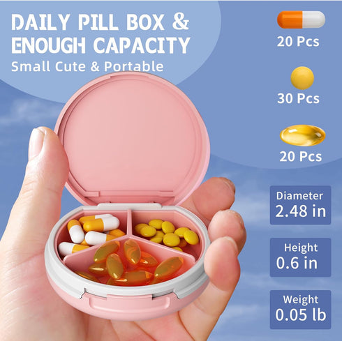 Serfeymi 3 Compartment Waterproof Cute Small Pill Box for Purse & Pocket, Travel Portable and Multifunctional Pill Case Holder for Vitamins, Fish ...