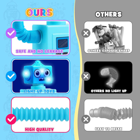 Robot Fidget Toys for Kids : 4 Pack LED Robotic Pop Tubes Telescopic Suction Cup Sensory Toy for 2 3 4 5 6 7 8 Year Old Boys Girls Christmas Birth...