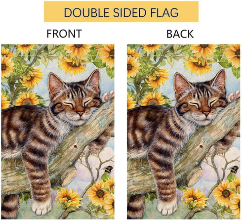 BLKWHT Summer Cat Garden Flag 12x18 Inches Double Sided for Outside, Sunflower Burlap Small Seasonal Yard Flag for Outdoor Decor BW640...