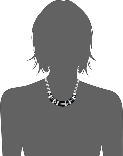 Nine West womens Silver-Tone and Black Agate 16" Frontal Necklace, 16" + 2" Extender...