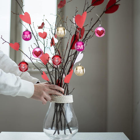 12 Pieces Valentine's Day Hanging Ball Ornaments, Heart Glitter Balls Decorative Supplies for Party, Valentine's Day,Wedding Tree Decorations...