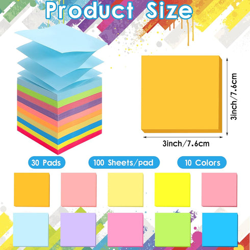 30 Pads Pop Up Sticky Notes,10 Bright Colors Sticky Notes Pop Up,3x3 Inch Self-Stick Notes Pads,Super Sticking Power Pop Up Notes for School Offic...
