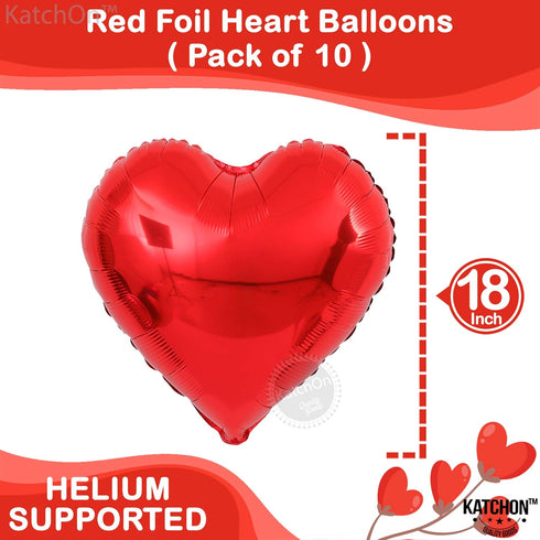 KatchOn I Love You Balloons Set - 18 Inch, Pack of 18 | Foil Red Heart Balloons for Valentine's Day Decorations...