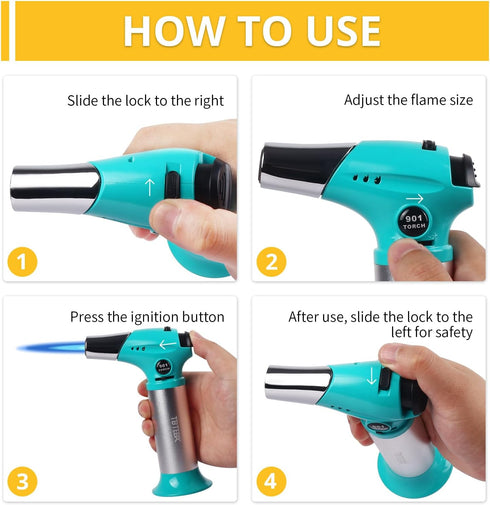 TBTEEK Butane Torch T901, Kitchen Torch Cooking Torch with Safety Lock & Adjustable Flame for Cooking, BBQ, Baking, Brulee, Creme, DIY Soldering(B...