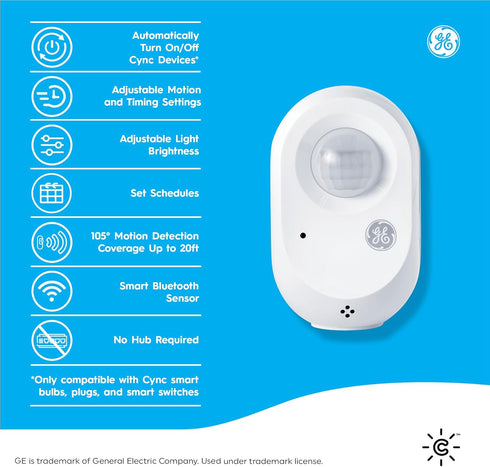 GE CYNC Wireless Smart Motion Sensor, Battery-Powered, Bluetooth Motion Sensor with Ambient Light Detection, Works with CYNC Smart Plugs, Switches...
