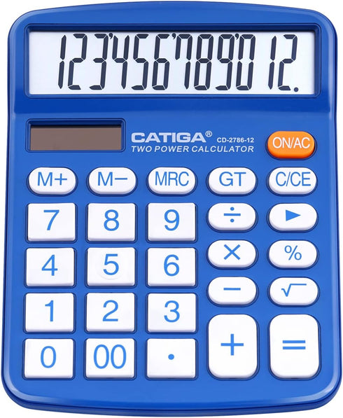 CATIGA Desktop Calculator 12 Digit with Large LCD Display and Sensitive Button, Solar and Battery Dual Power, Standard Function for Office, Home, ...