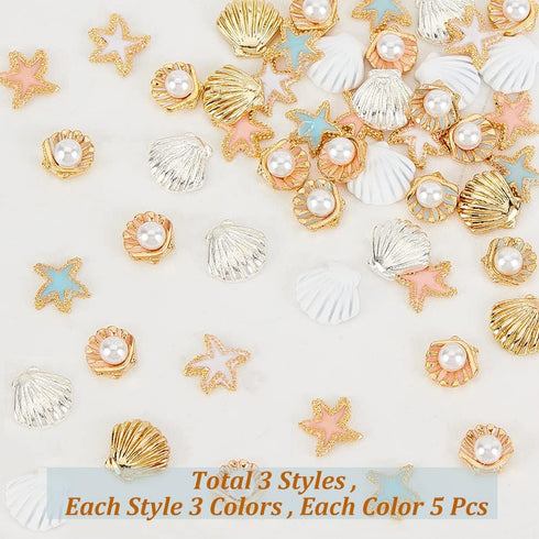 OLYCRAFT 45pcs 9 Style Starfish Shell Resin Fillers Alloy Enamel Cabochons Ocean Nail Art Decorations Resin Accessories Supplies for Jewelry Makin...
