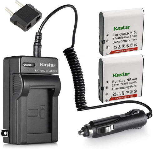 Kastar 2X Battery + Charger for Casio NP-40 & Casio Exilim EX-Z1000 EX-Z1050 EX-Z1080 EX-Z1200 EX-Z200 EX-Z30 EX-Z300 EX-Z40 EX-Z450 EX-Z50 EX-Z50...