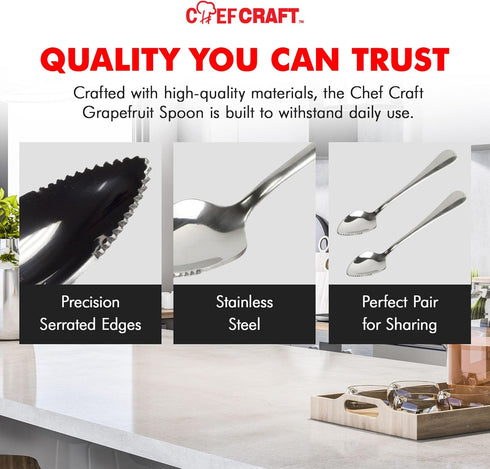 Chef Craft Select Serrated Grapefruit Spoon, 9 inch 2 piece set, Stainless Steel...