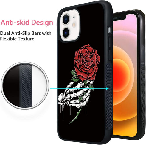 FANXI Gothic Rose Phone Case Compatible with iPhone 12/12 Pro 6.1 Inch - Shockproof Protective TPU Aluminum Cute Cool Red Rose Phone Case Designed...