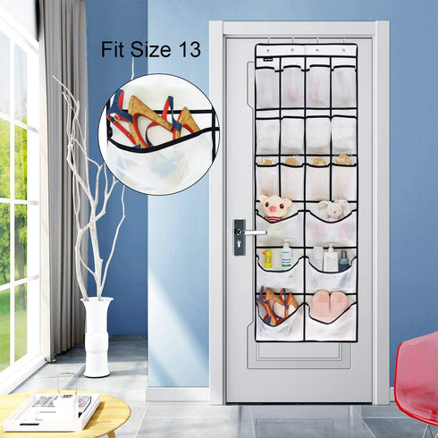 2 Pack Extra Large Hanging Over Door Shoe Organizers, 12 Mesh Pockets + 6 Large Mesh Storage Various Compartments with 8 Hooks Shoes Holder for Cl...