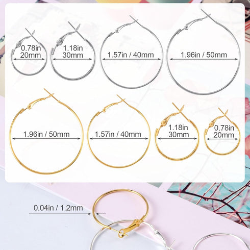 96Pcs Hoop Earrings Finding, Hypoallergenic Alloy Round Earring Hoops for Jewelry Making, Gold Silver Open Beading DIY Earrings Craft Art Accessor...