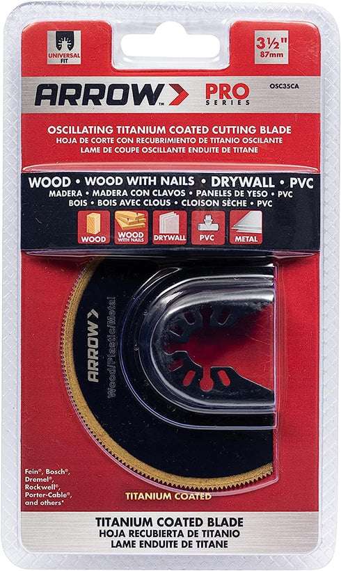 Arrow OSC35CA Titanium Coated Bi-Metal Oscillating Tool Radial Saw Blade for Woodworking, Drywall, PVC, and Metal, 3-1/2 Inch...