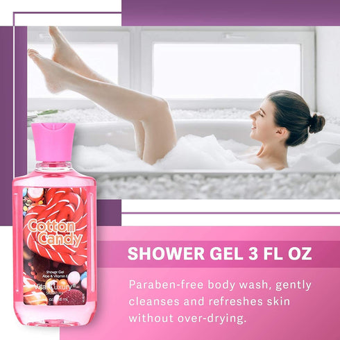 Vital Luxury Cotton Candy Bath & Body Travel Kit, 3 Fl Oz, Ideal Skincare Gift Home Spa Set, Includes Shower Gel, Body Lotion and Fragrance Mist, ...