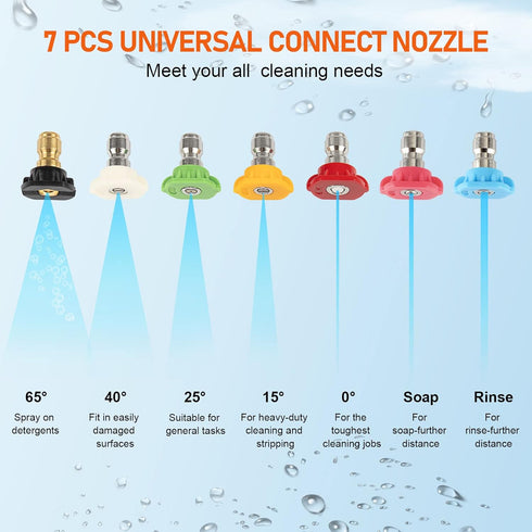 High Pressure Washer Spray Nozzles Tip Set,7Pcs Variety Degrees for Quick Connect, Pressure Washer Quick Nozzle, 1/4 Inch Quick Connection, 4000 P...