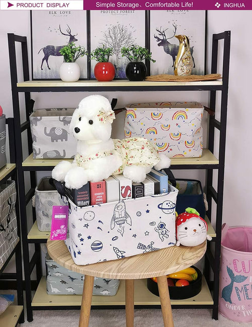 Rectangular Storage Basket Fabric Organizer Bin for Toys,Books,Clothes,Gifts,Pets-Perfect for Home,Office,Nursery,Dorm,Shelf(Rec Spaceships)...