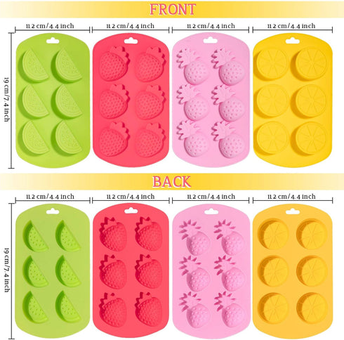 Whaline 4 Pack Fruit Shaped Silicone Mold Pineapple Lemon Watermelon Strawberry Chocolate Candy Baking Mould 3D Summer Fruit Ice Mold for DIY Jell...