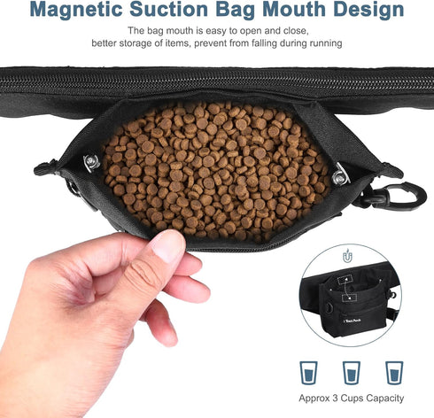 Newest Dog Treat Training Pouch, Dog Food Bag, Dog Treat Bag Magnetic Closure, Pet Training Bag for Puppy Training (Black - with 2 Zip Pockets)...