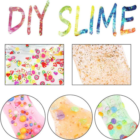 HOLICOLOR 110pcs Slime Making Kit, Add Ins, Accessories, Glitter, Foam Balls, Fishbowl Beads, Sequins, Shells, Candy Charms, Cups for Slime Party...
