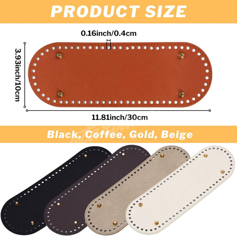 4 Pcs PU Leather Bag Bottom Shaper with Holes for DIY Bag Crochet, Atarvana Oval Bag Bottom Shaper Pads 12x4 Inch for DIY Purse Shoulder Bag Handb...
