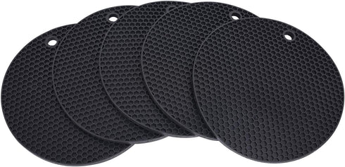 Silicone Trivet Mats Round Pot Holder 5Pcs Multi-Purpose Hot Pot Mats Hot Pad Jar Opener Spoon Rest Heat Resistant Non-Slip Durable Flexible Dishw...