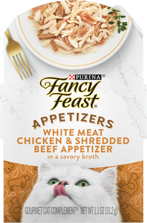 Purina Fancy Feast Appetizers Lickable Grain Free Cat Food Topper White Meat Chicken and Shredded Beef Appetizer - (Pack of 10) 1.1 oz. Trays...
