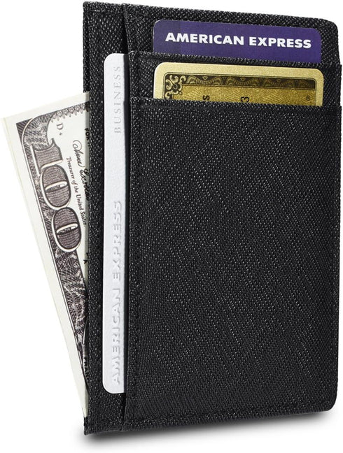 Unisex-Adult's Petite Credit Card Holder Leather Slim Minimalist Wallet, Crosshatch Black, Classic...