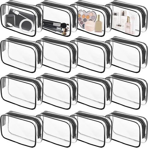 16 Pieces Clear Makeup Bags Bulk, TSA Approved Toiletry Bag for Travel, PVC Waterproof Travel Small Pouches Clear Pouch with Zipper for Men and Wo...