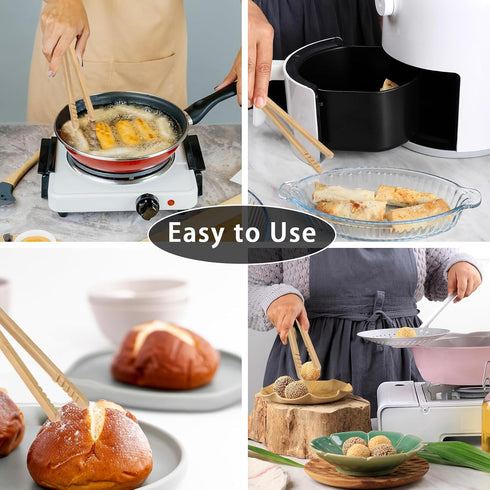 2 Pcs Bamboo Toast Tongs, 7 Inch Wood Tongs For Cooking Anti-Slip Toast Tongs Long Kitchen Tongs Reusable Bamboo Tongs for Serving Fruits Bread Pi...