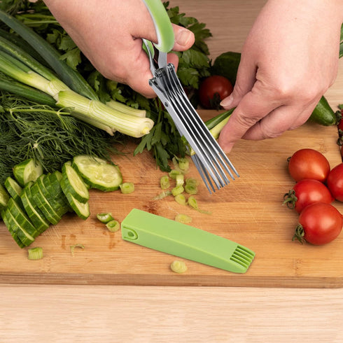 Joyoldelf Gourmet Herb Scissors with Potato Peeler - Master Culinary Multipurpose Cutting Shears with Stainless Steel 5 Blades, Safety Cover and C...