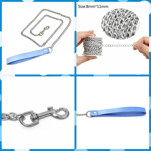 2Pcs Love Heart Charm Soft Blue Faux Leather Collar and Leash Chain Set for Women Pet Sexy Cute Cosplay Toys Gift...