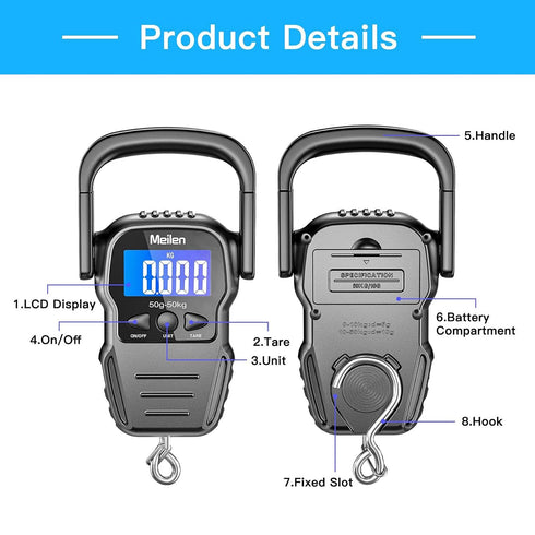 Luggage Scale, 110lb/50kg Luggage Weight Scale with Backlit LCD Display, Digital Fish Scale with Measuring Tape Portable Hanging Scale Suitcase Sc...