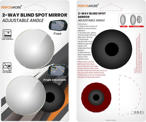 Performore 2 Pack of Blind Spot Car Mirrors, 2 Inch Round Adjustable HD Glass Convex Rear View Wide Angle Side Mirror Blindspot with Self Adhesive...