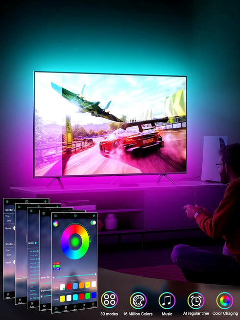 GIPOYENT TV LED Lights, 13.1ft TV LED Lights for 40-65 Inch, LED TV Behind with Bluetooth Function - RGB Color Changing Light Strip for Home Theat...